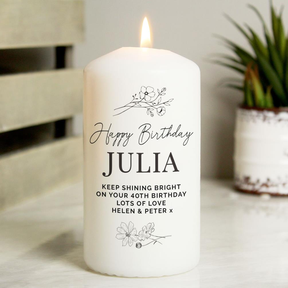 Personalised Floral Pillar Candle Extra Image 1